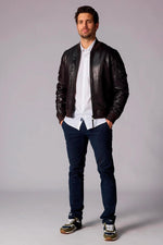 Slim brown lambskin jacket with teddy collar and PAF badge. - Image n°2