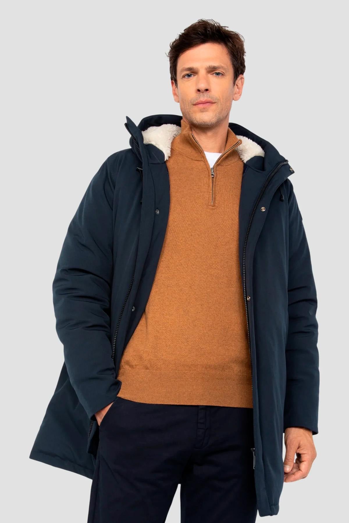 Navy blue multi-pocket textile parka - Image n°1