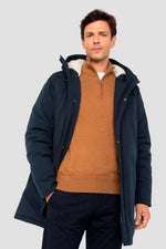 Navy blue multi-pocket textile parka - Image n°1