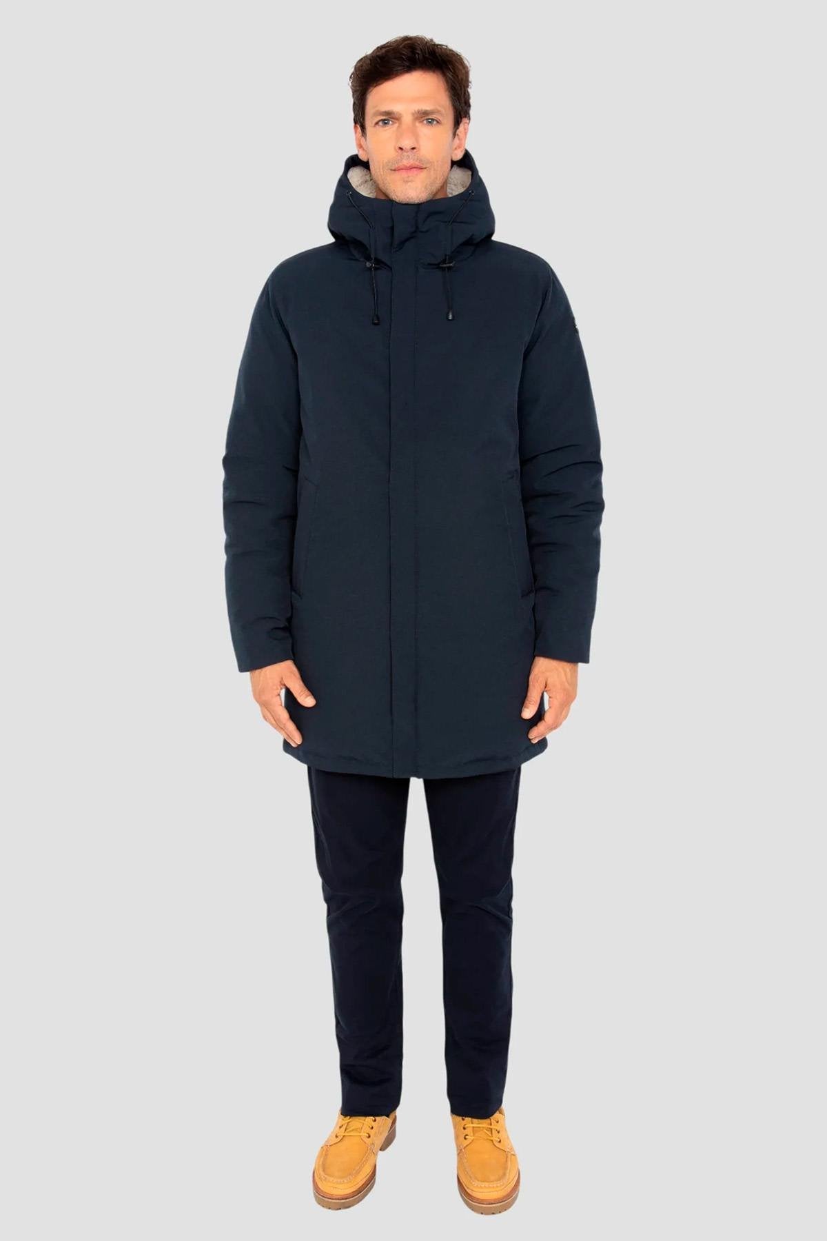 Navy blue multi-pocket textile parka - Image n°10
