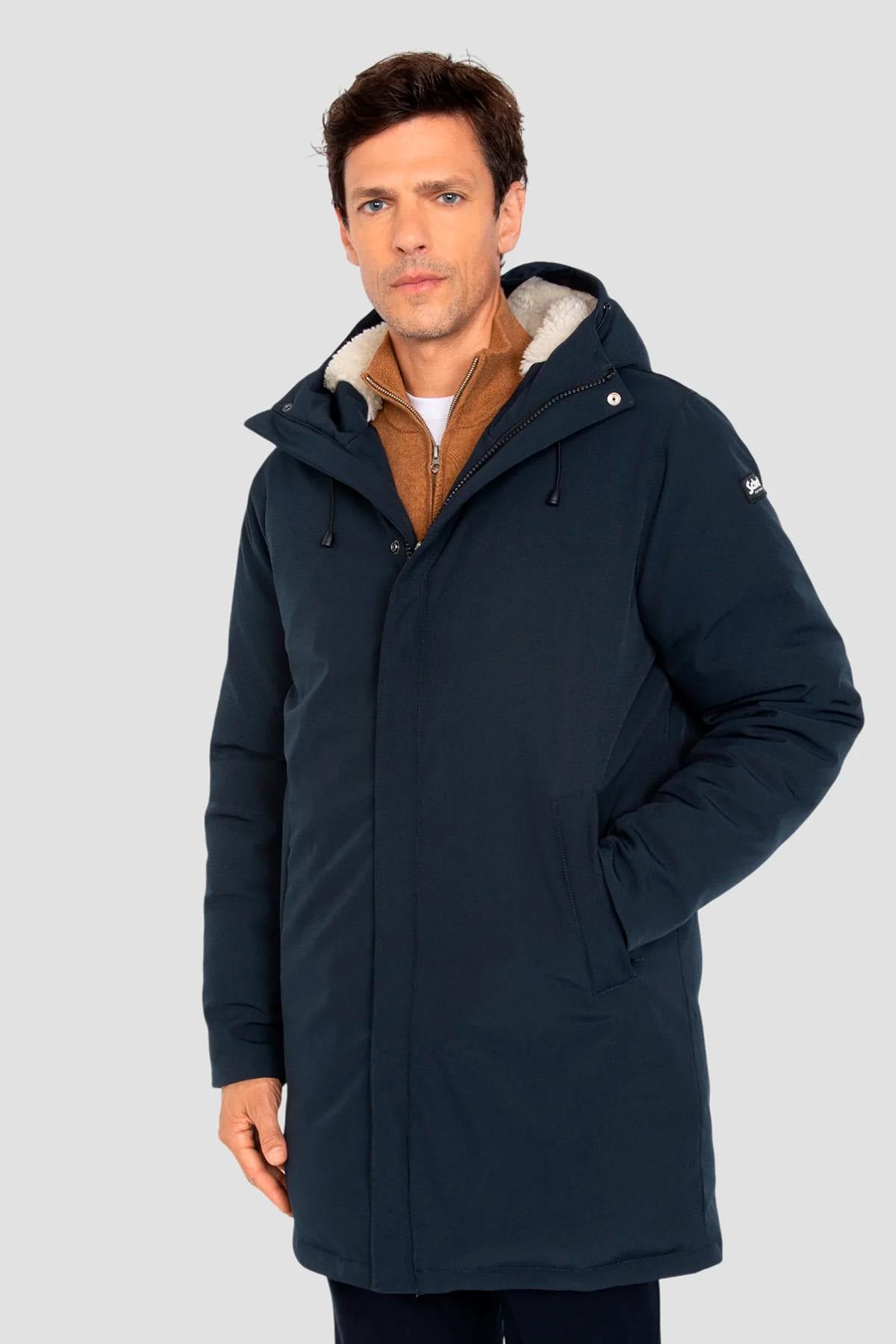 Navy blue multi-pocket textile parka - Image n°2