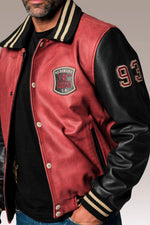 Red and black leather varsity teddy for men - Image n°4