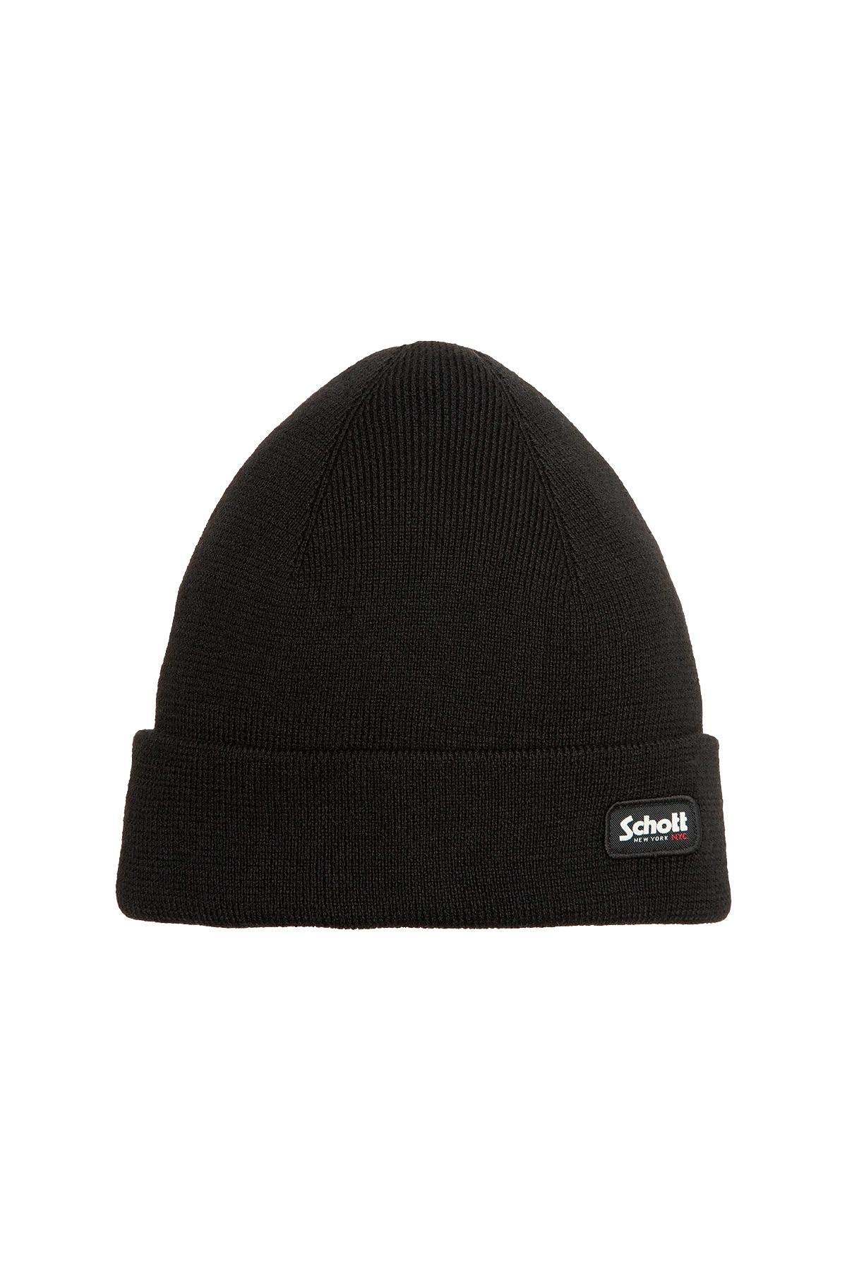 Schott NYC black cuffed beanie - Image n°1