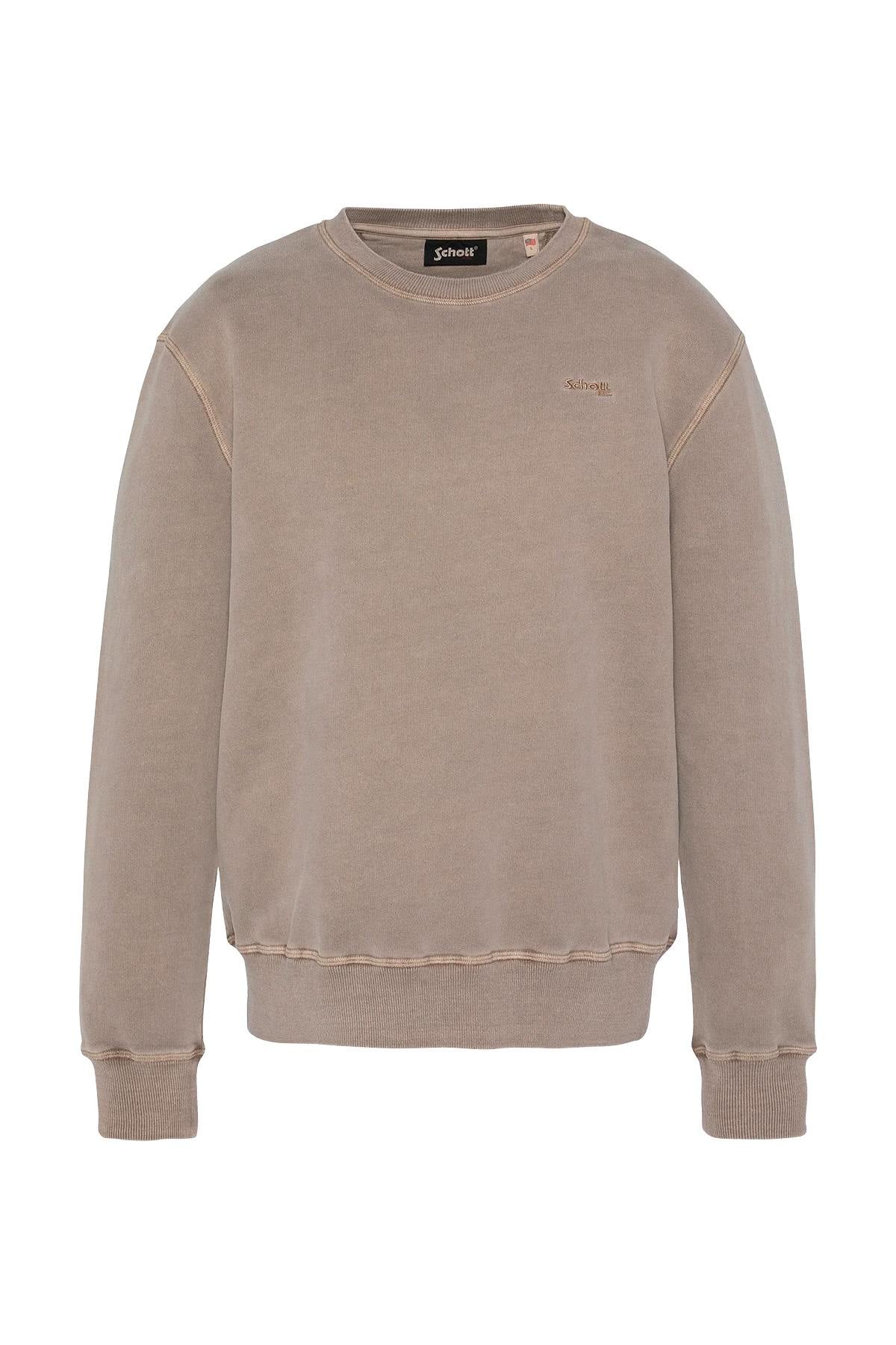 Taupe crew neck sweatshirt with a faded effect - Image n°1