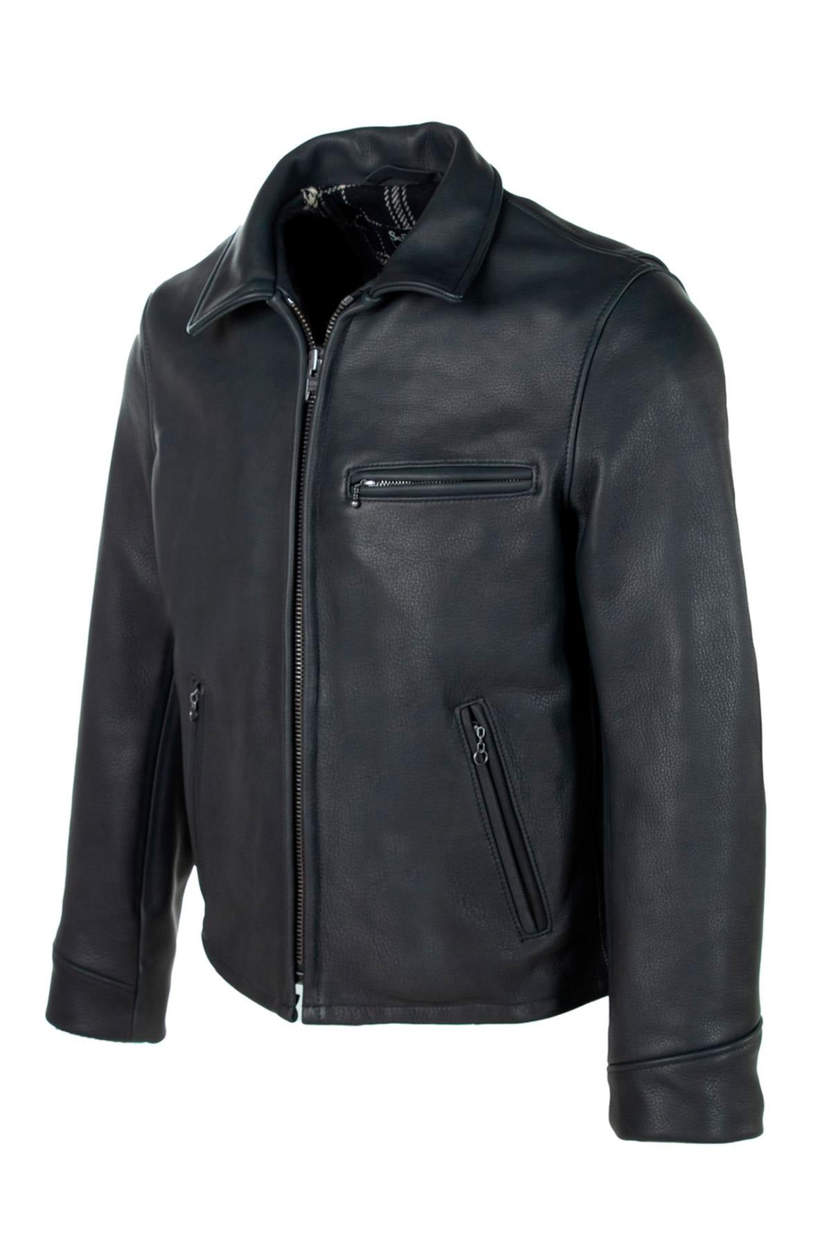 Black cowhide leather shirt-collar jacket, Made in USA - Image n°5
