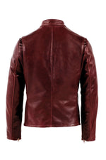 Wine red cowhide leather cafe racer jacket, Made in USA - Image n°2