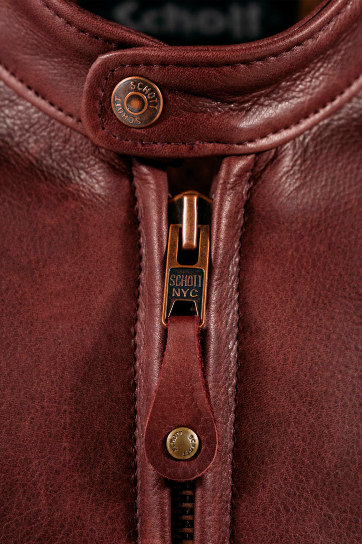 Wine red cowhide leather cafe racer jacket, Made in USA - Image n°5