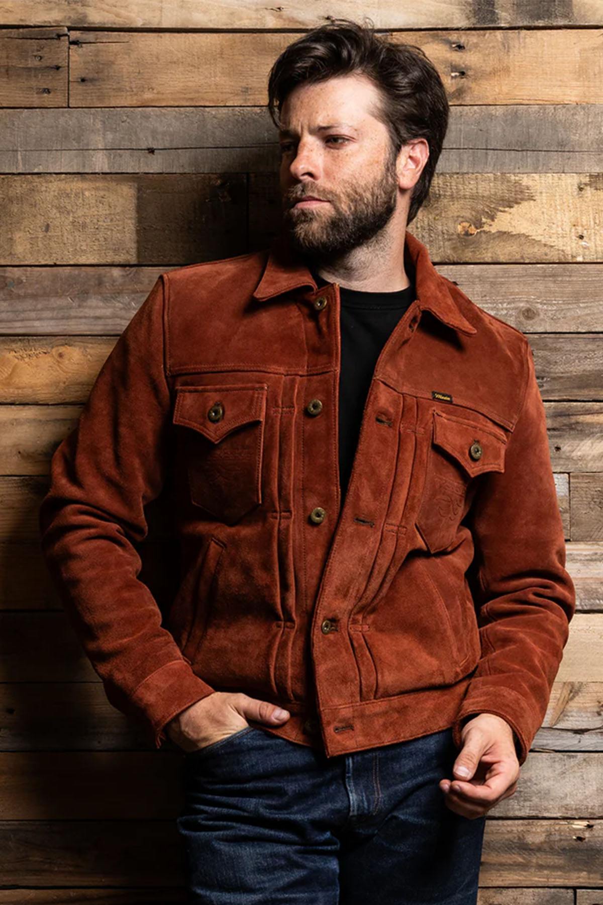 Copper roughout cowhide trucker jacket, Western-inspired and modern. - Image n°10