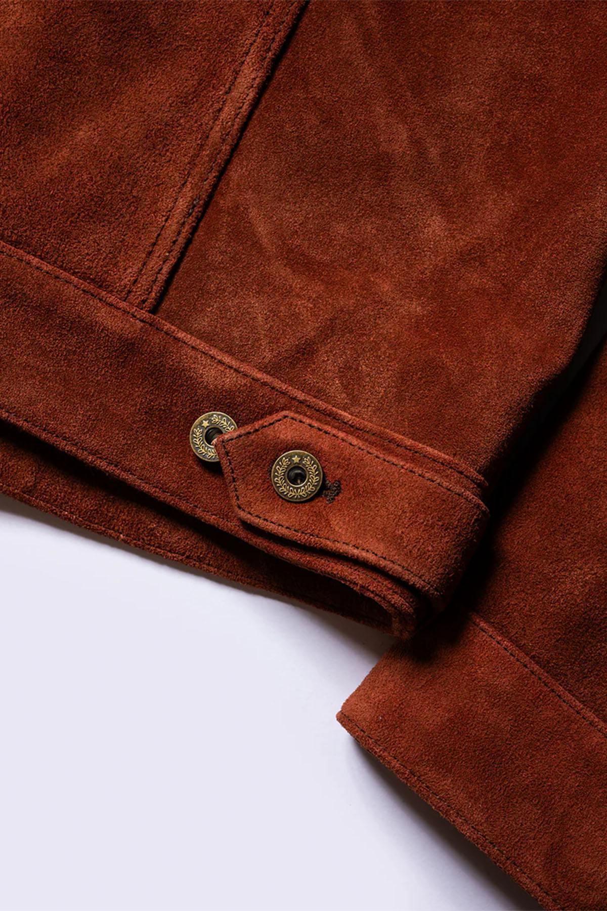 Copper roughout cowhide trucker jacket, Western-inspired and modern. - Image n°8