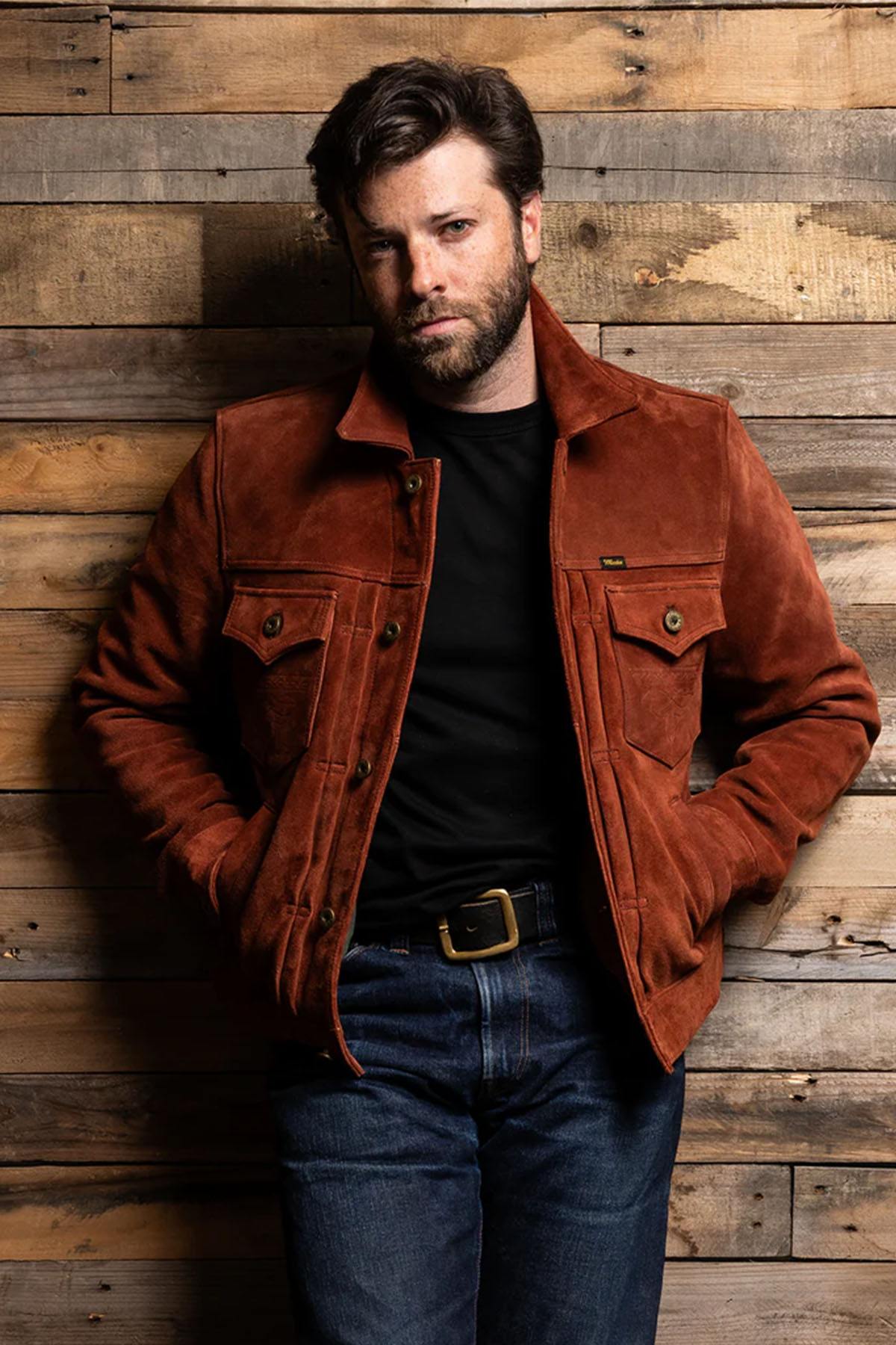 Copper roughout cowhide trucker jacket, Western-inspired and modern. - Image n°9