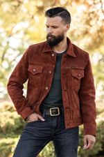 Copper roughout cowhide trucker jacket, Western-inspired and modern. - Image n°1