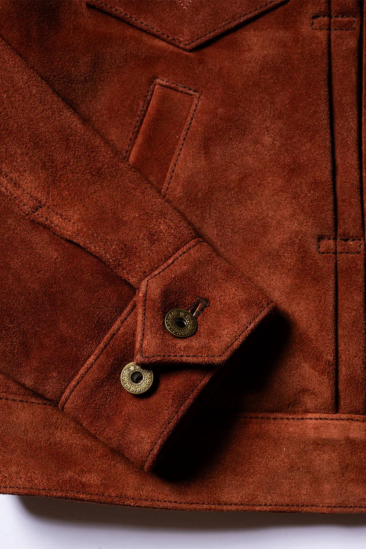 Copper roughout cowhide trucker jacket, Western-inspired and modern. - Image n°12