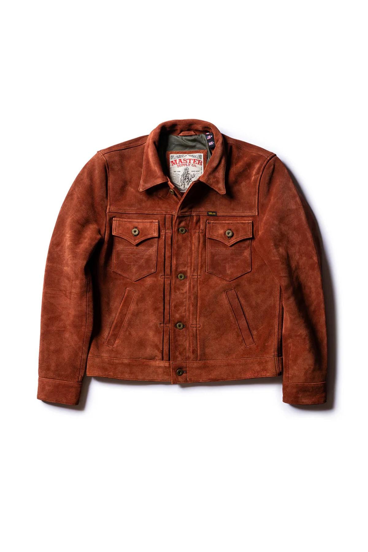 Copper roughout cowhide trucker jacket, Western-inspired and modern. - Image n°3