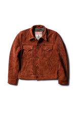 Copper roughout cowhide trucker jacket, Western-inspired and modern. - Image n°3