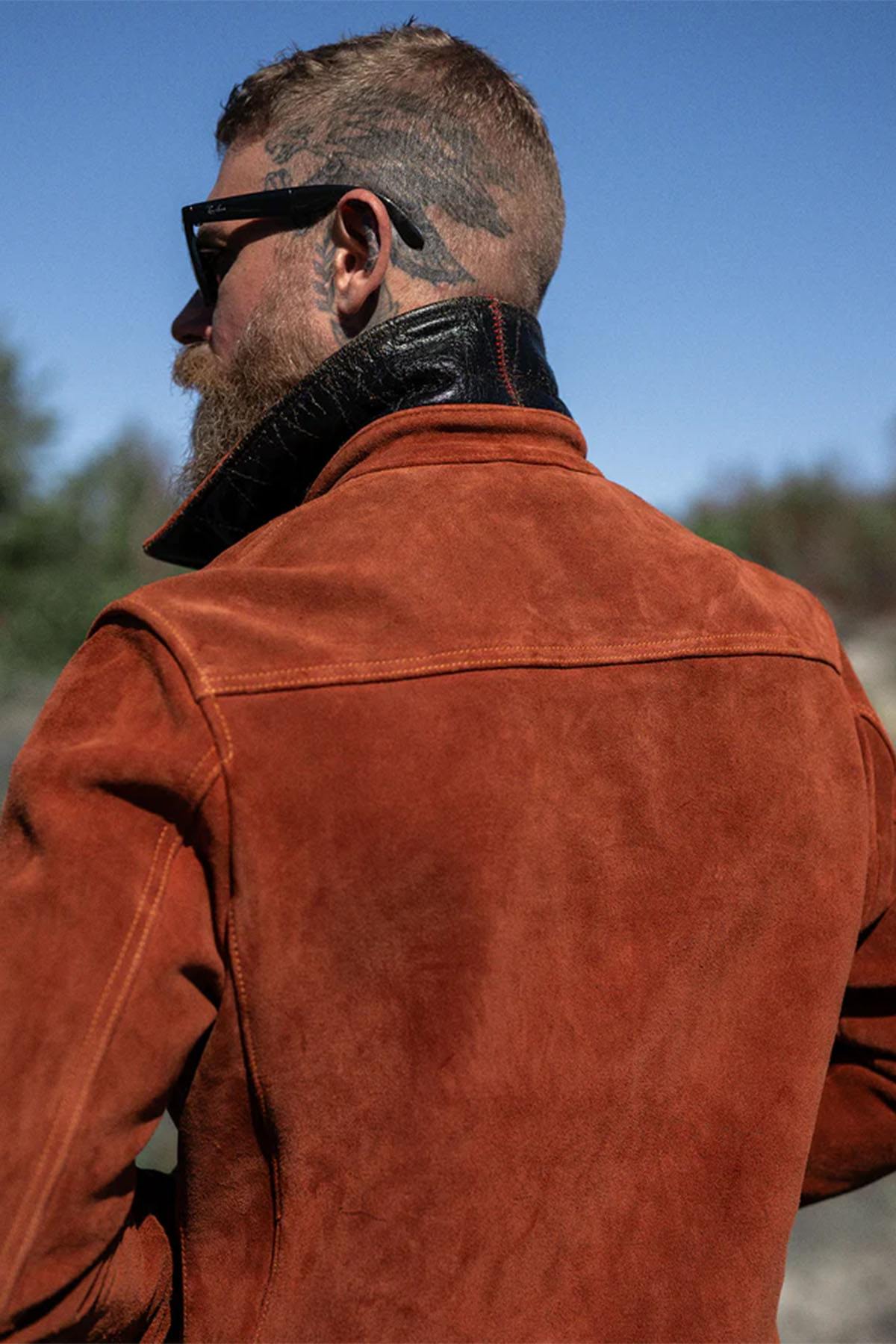 Copper-colored suede leather work jacket - Image n°2