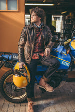 Black leather worker jacket with shirt collar - Image n°13