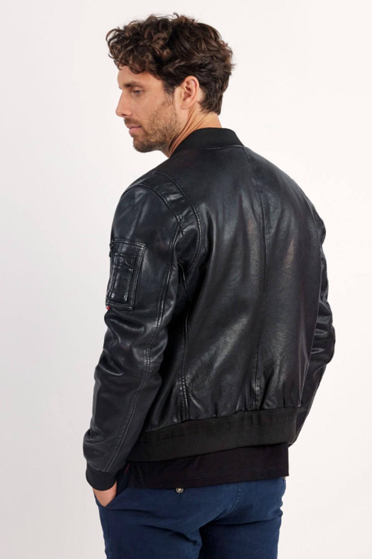 Dark brown leather bomber jacket from the Patrouille de France - Image n°2