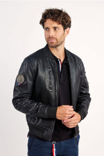 Dark brown leather bomber jacket from the Patrouille de France - Image n°1