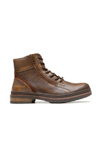 Chestnut-colored leather boots with zip and laces - Image n°3