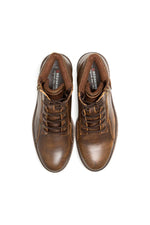 Chestnut-colored leather boots with zip and laces - Image n°4