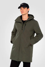 Long, water-repellent khaki jacket - Image n°1