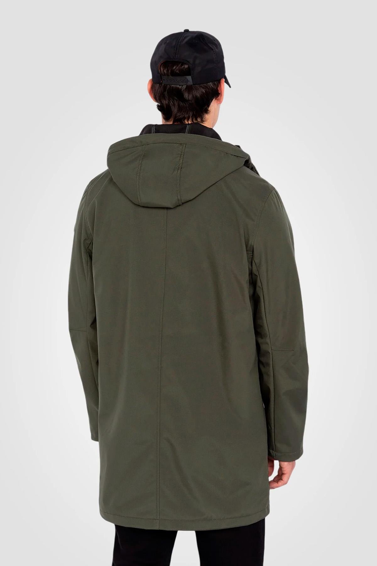 Long, water-repellent khaki jacket - Image n°2