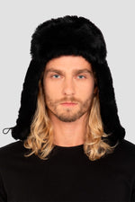 Black double-sided sheepskin hat - Image n°1
