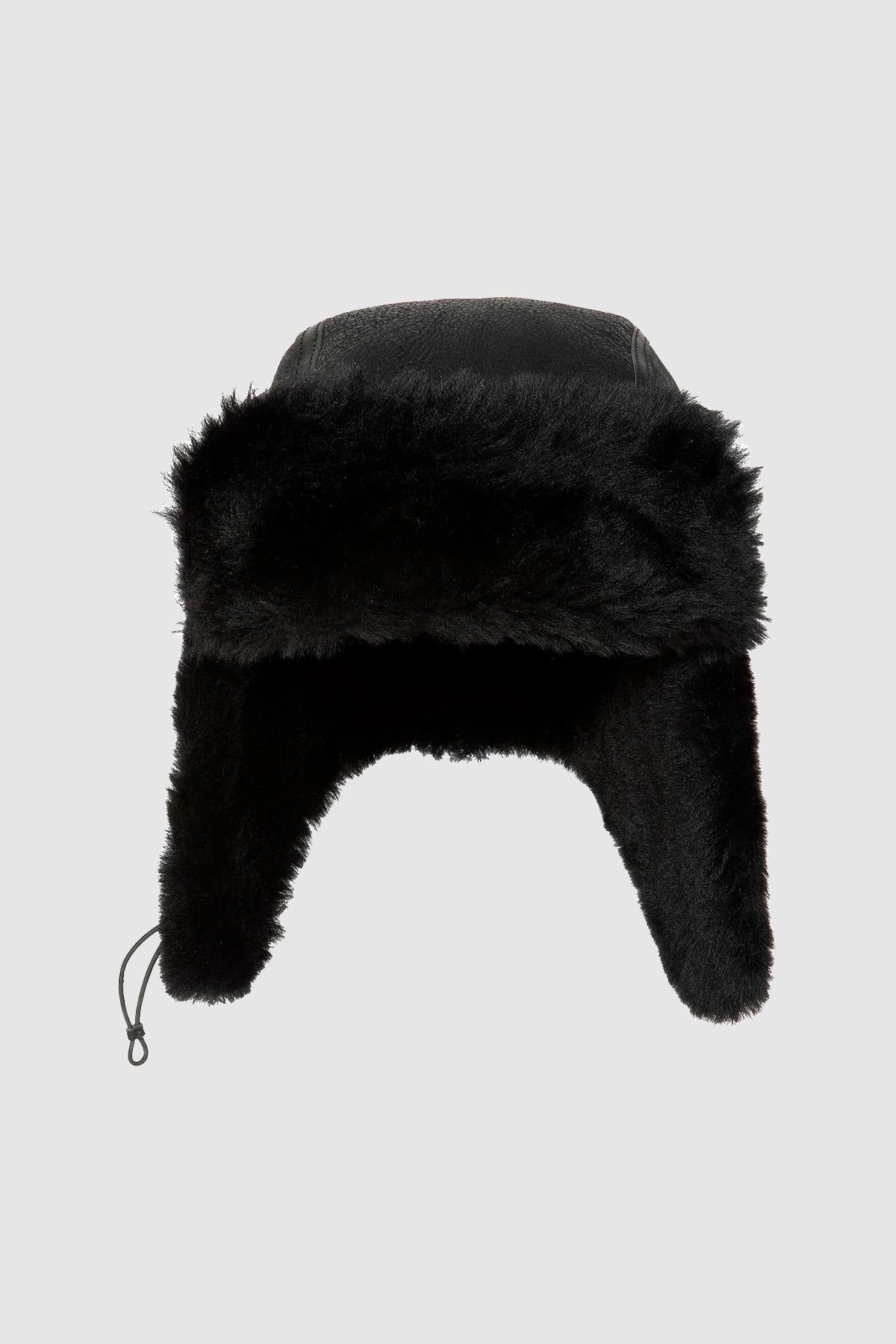 Black double-sided sheepskin hat - Image n°5