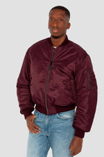Oversized burgundy MA-1 90's bomber jacket in recycled nylon - Image n°7