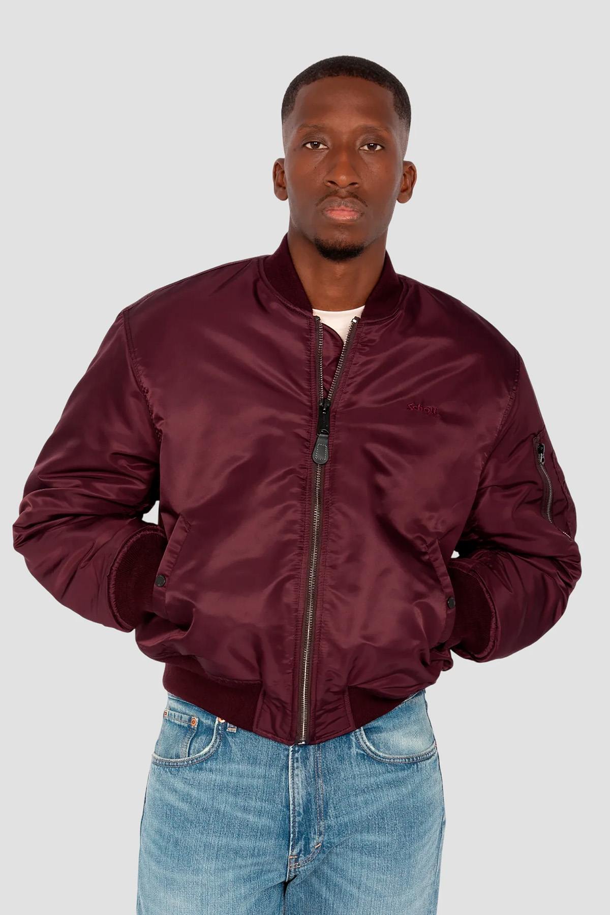 Oversized burgundy MA-1 90's bomber jacket in recycled nylon - Image n°2