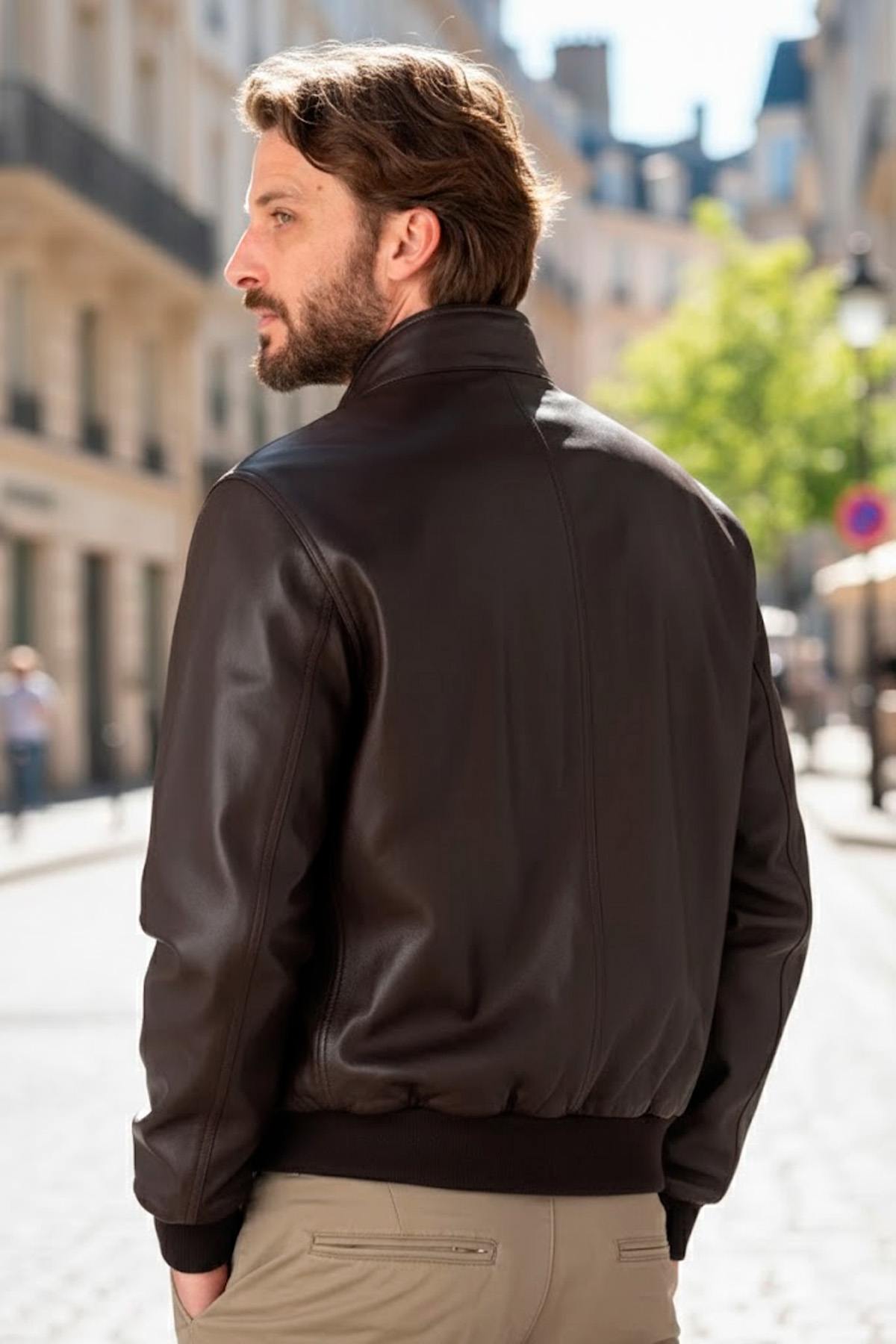 Sober brown leather bombers - Image n°2