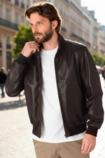 Sober brown leather bombers - Image n°1
