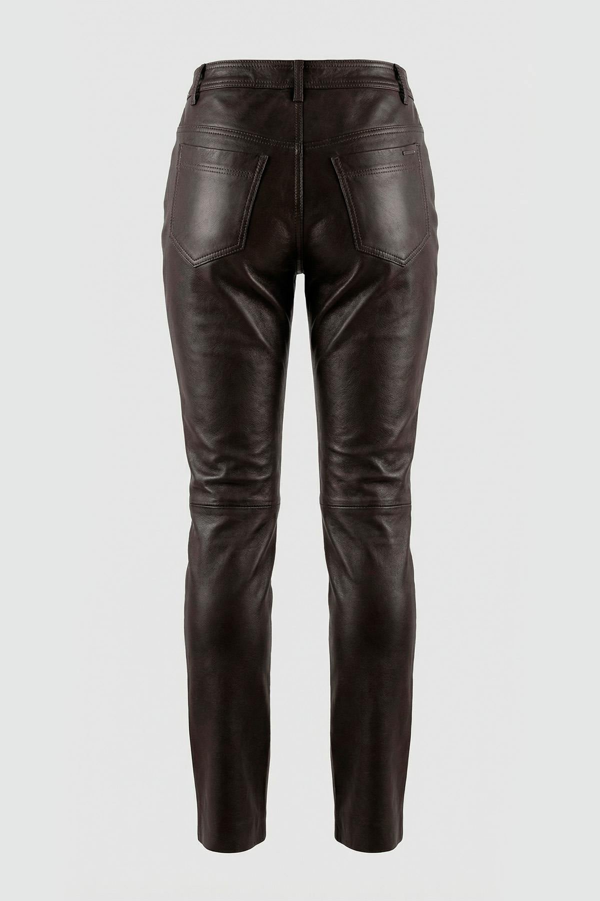 Women's brown leather pants - Image n°2