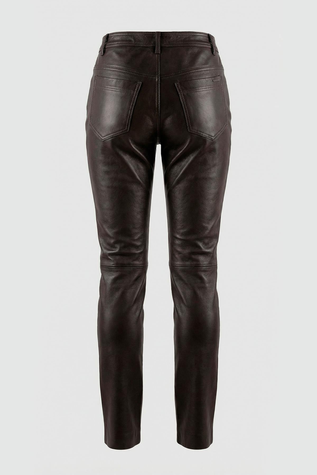 Women's brown leather pants - Image n°2