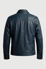 Navy blue leather trucker jacket - Image n°2