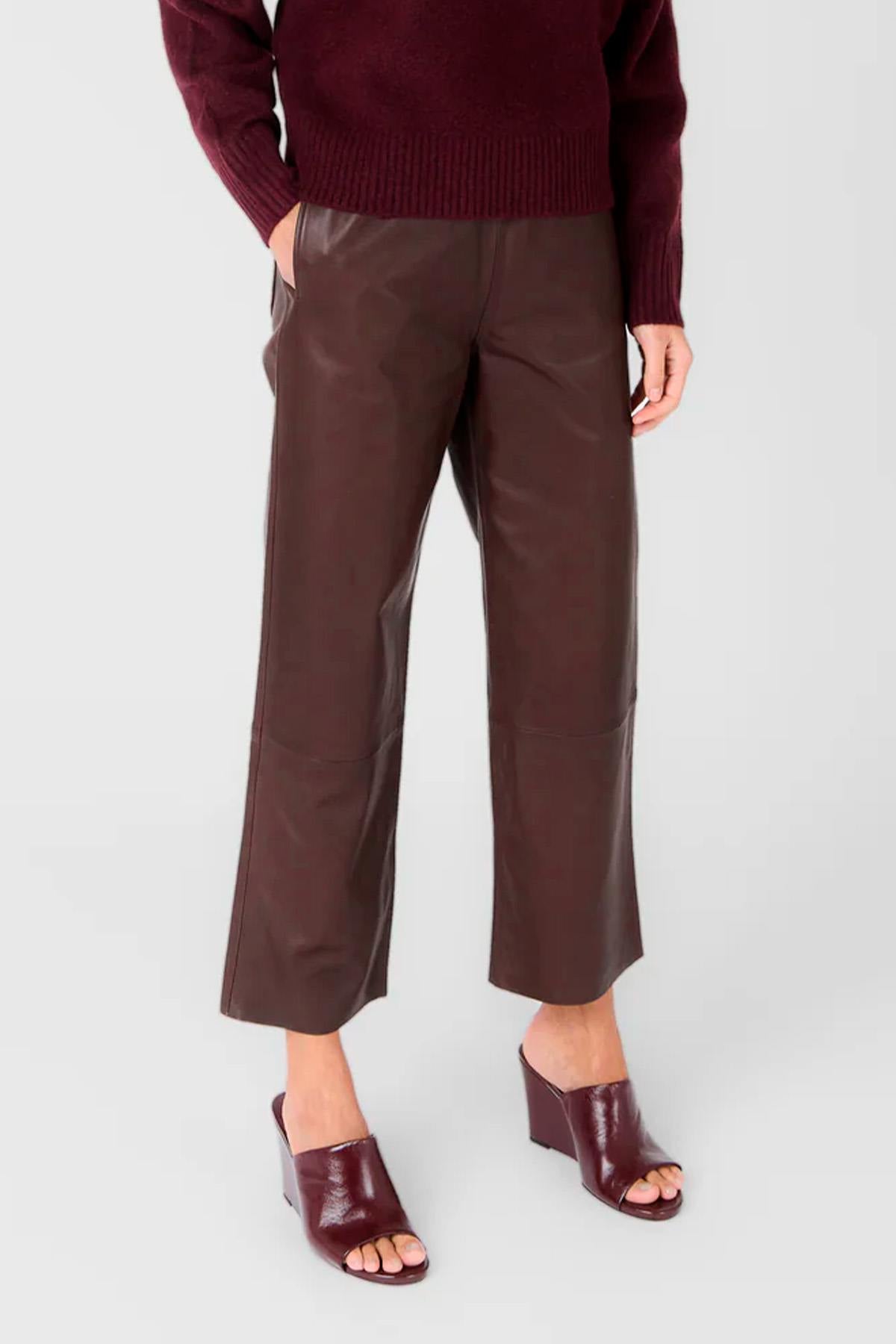 Leather trousers with a thin, lightweight elasticated waistband - Image n°4