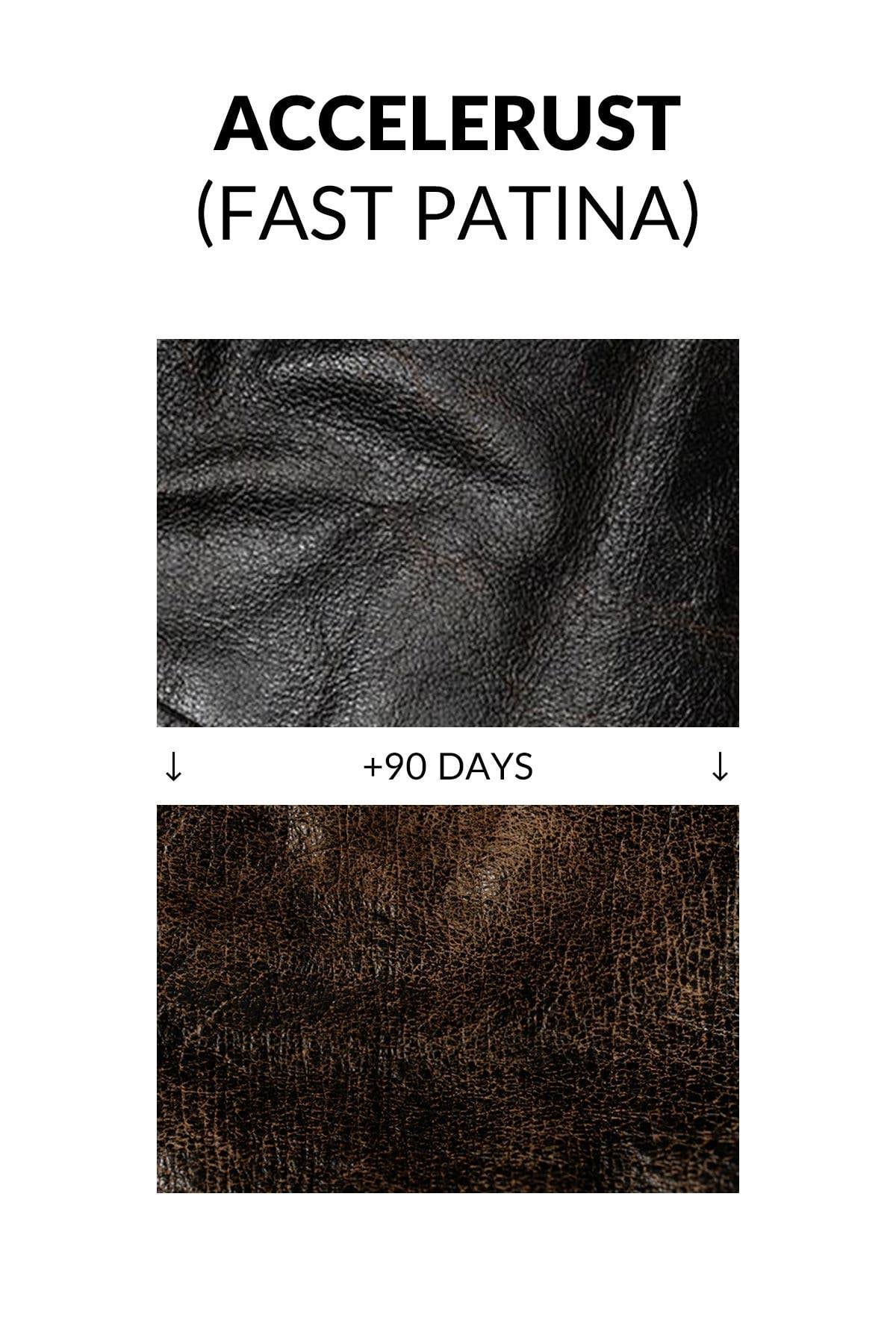 Black leather worker jacket with shirt collar - Image n°3