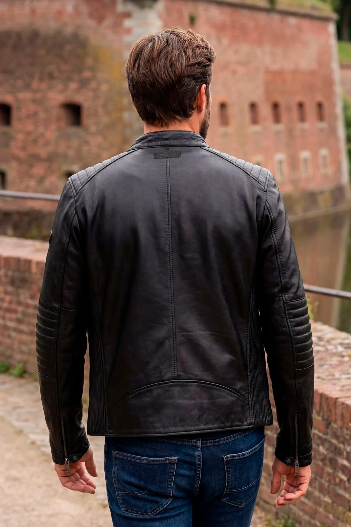 Redskins' slim lambskin jacket: quilted shoulders, biker style. - Image n°13