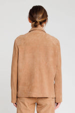 Beige suede leather jacket with shirt collar - Image n°3