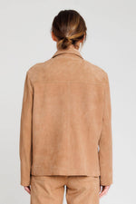 Beige suede leather jacket with shirt collar - Image n°3