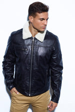 Black leather bomber jacket with faux fur collar - Image n°4