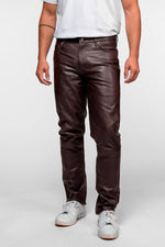 Men's brown cowhide leather trousers - Image n°1