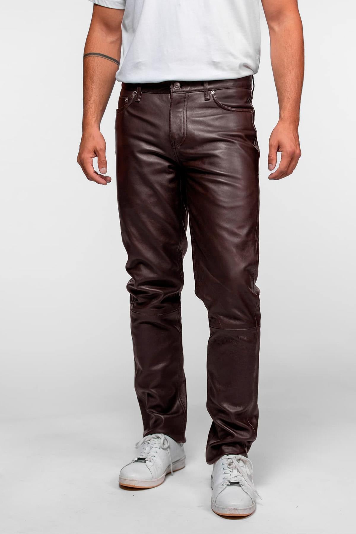Men's brown cowhide leather trousers - Image n°1