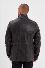 Men's multi-pocket black leather jacket - Image n°3