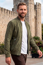 Green suede leather bomber jacket - Image n°1