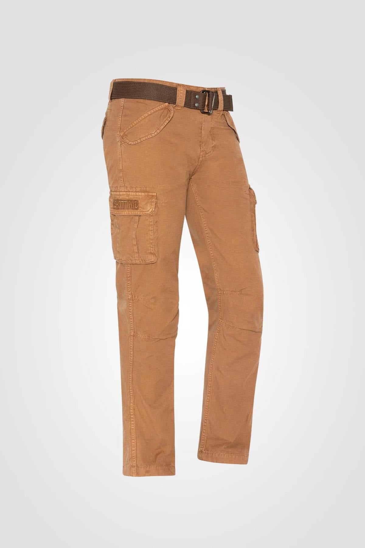 Camel cargo pants with belt - Image n°4