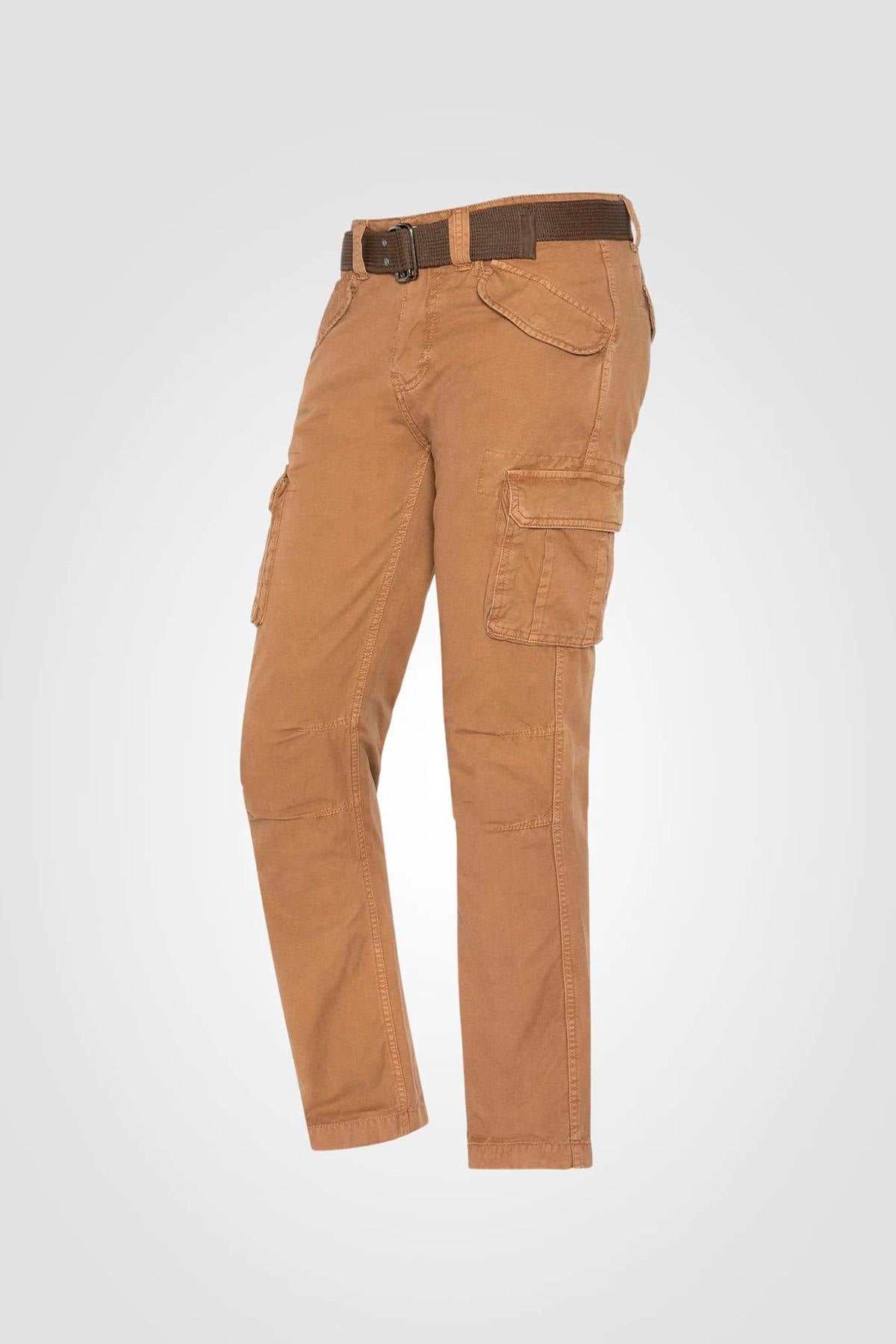 Camel cargo pants with belt - Image n°1