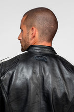 Black leather biker-collar jacket with patches - Image n°4
