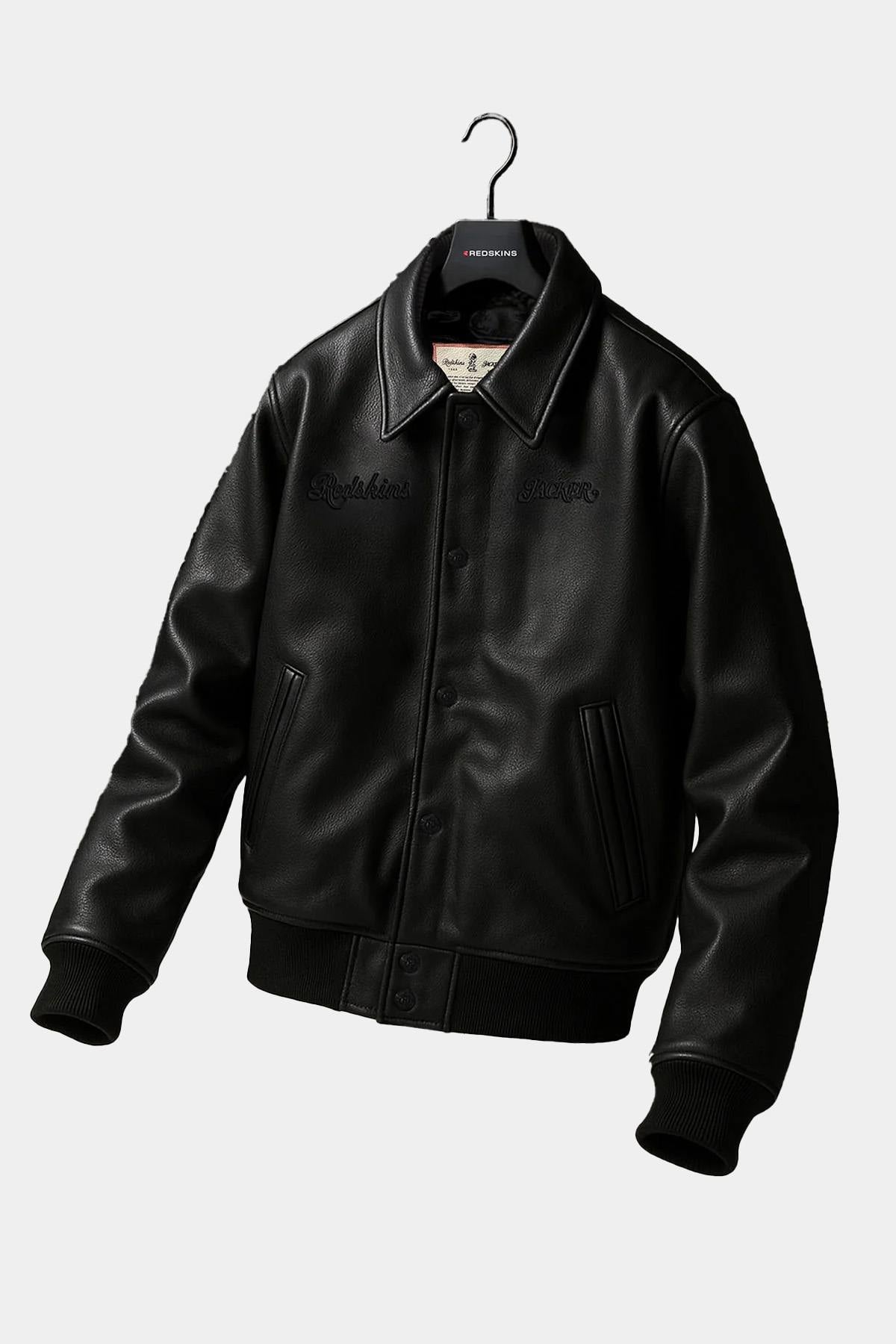 Redskins x Jacker black leather jacket with embroidered shirt collar - Image n°3