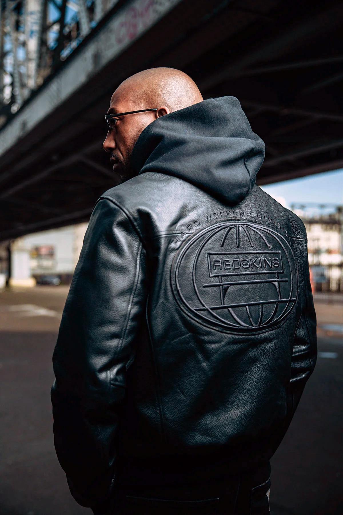 Redskins x Jacker black leather jacket with embroidered shirt collar - Image n°1